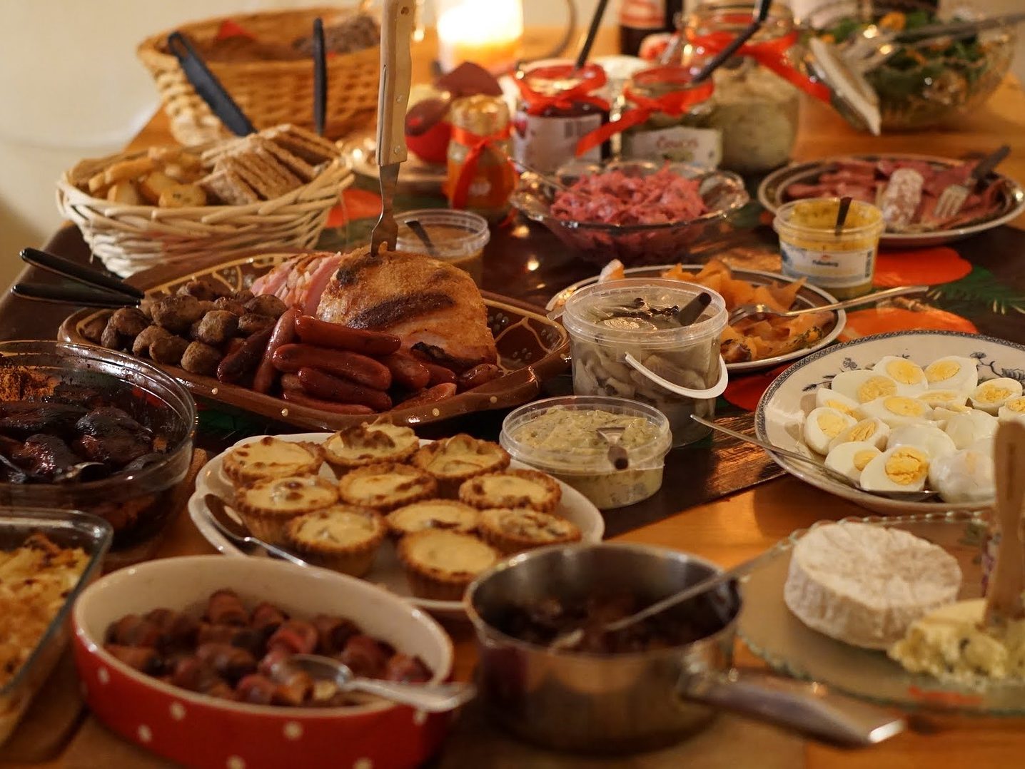 Christmas dinner laid out on the table